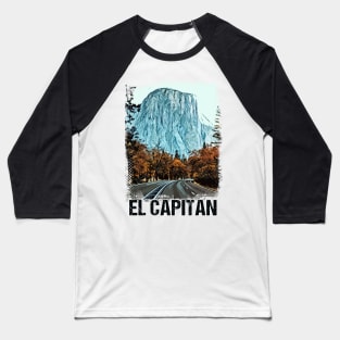 El Capitan Yosemite National Park Vintage Retro Art Style Mountain Summit Baseball T-Shirt